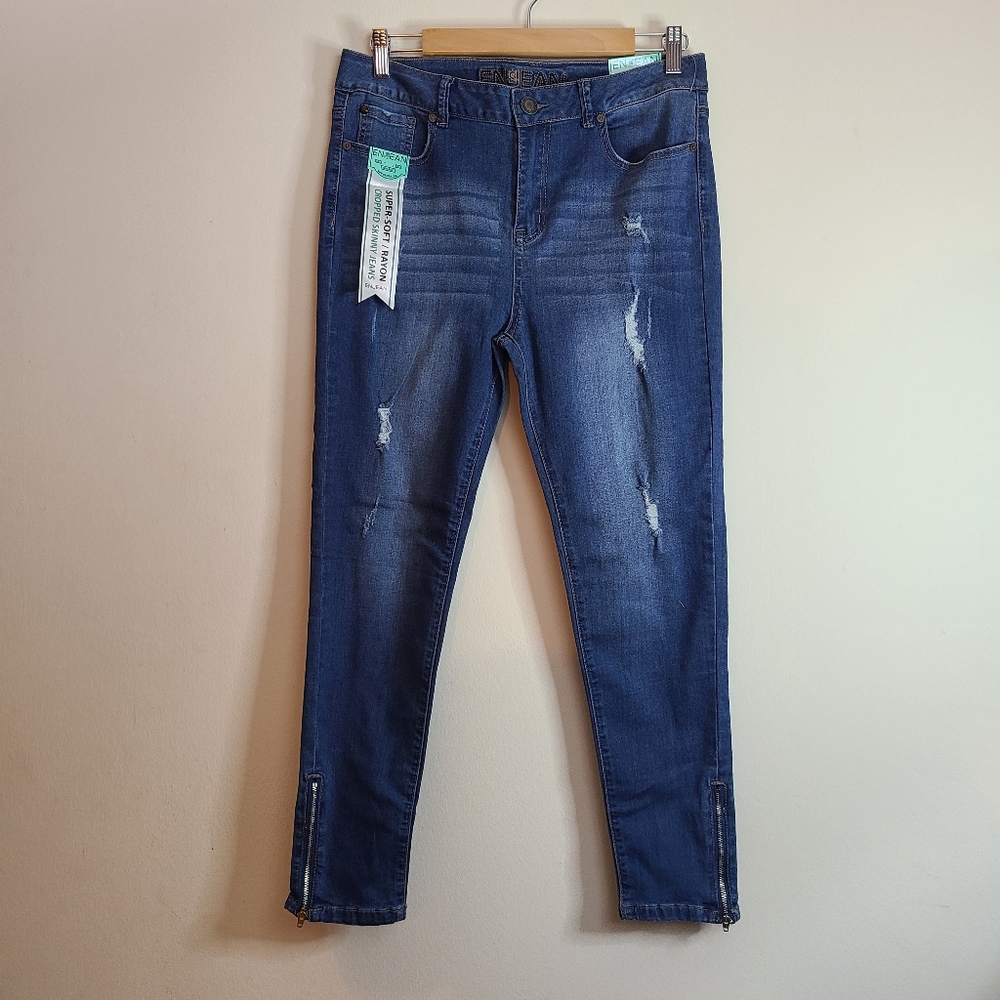 EN JEANS Mid Rise Moto Cropped Skinny Jeans